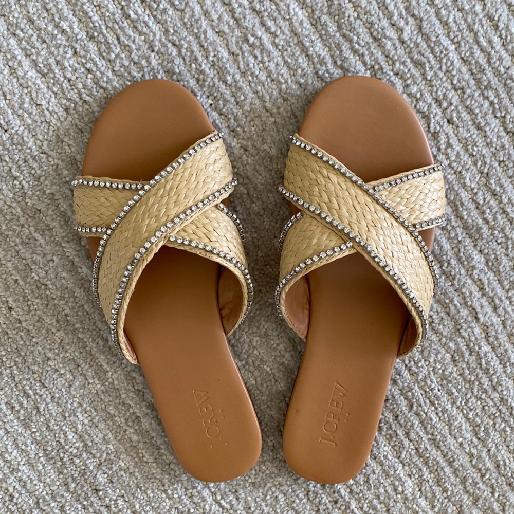 Loeffler Randall Tan Sandals with Rhinestone Accents